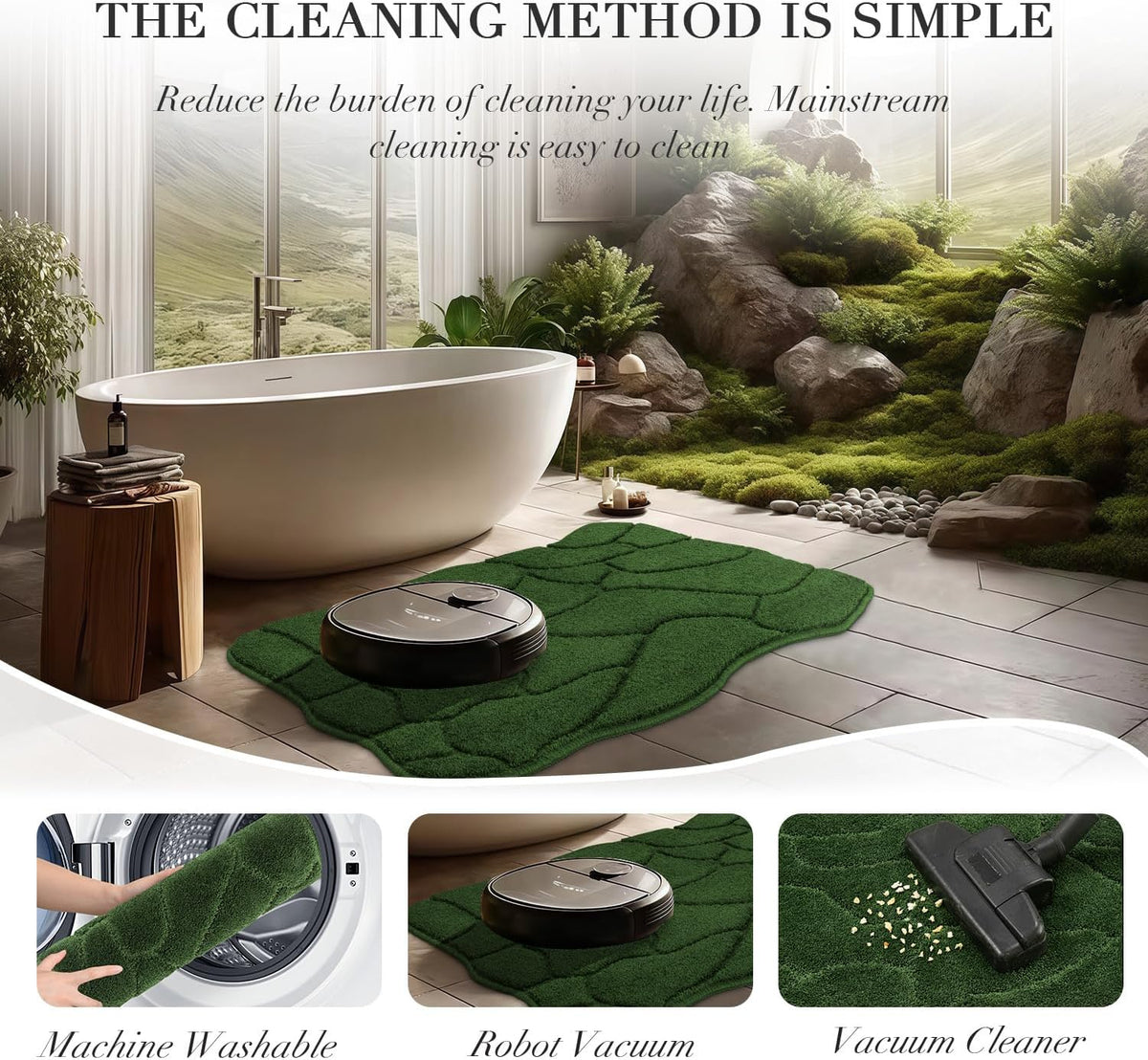BSICPRO Bathroom Rugs, 32x20 Scalloped Bath Mats, Forest Green