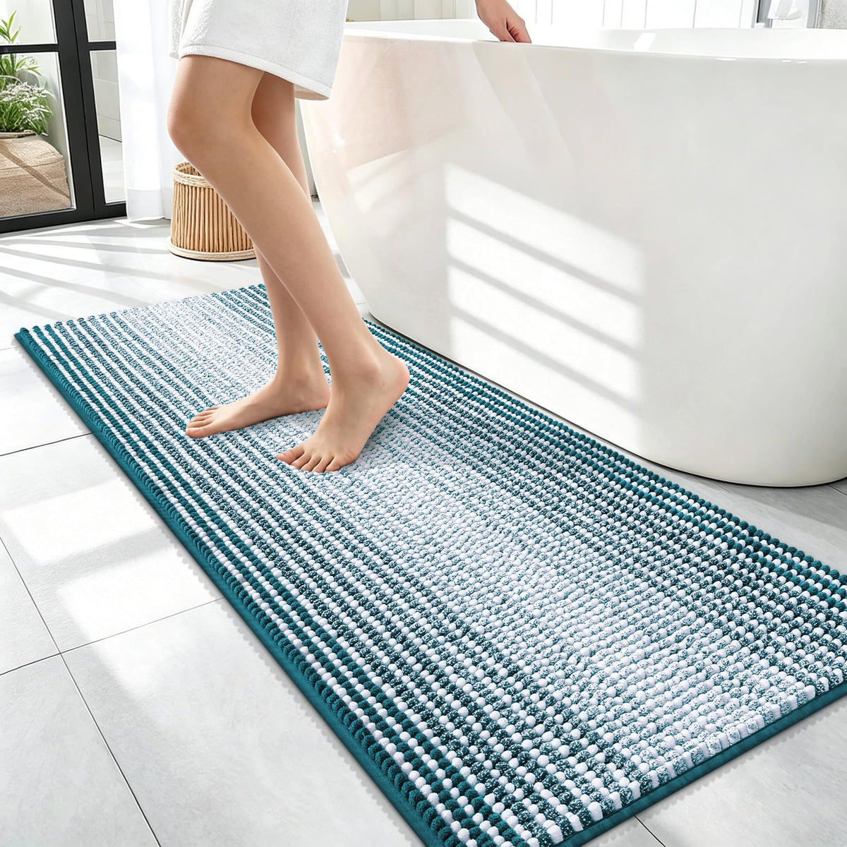 OLANLY Bathroom Rugs 30x20, Soft Chenille Striped Bath Rugs, Grey