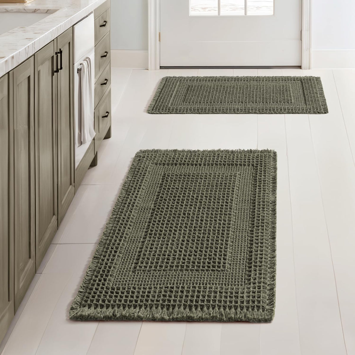 MIULEE Set of 2 Waffle Bathroom Rugs Brown&Cream Boho Bath Mat 17x24+18x30