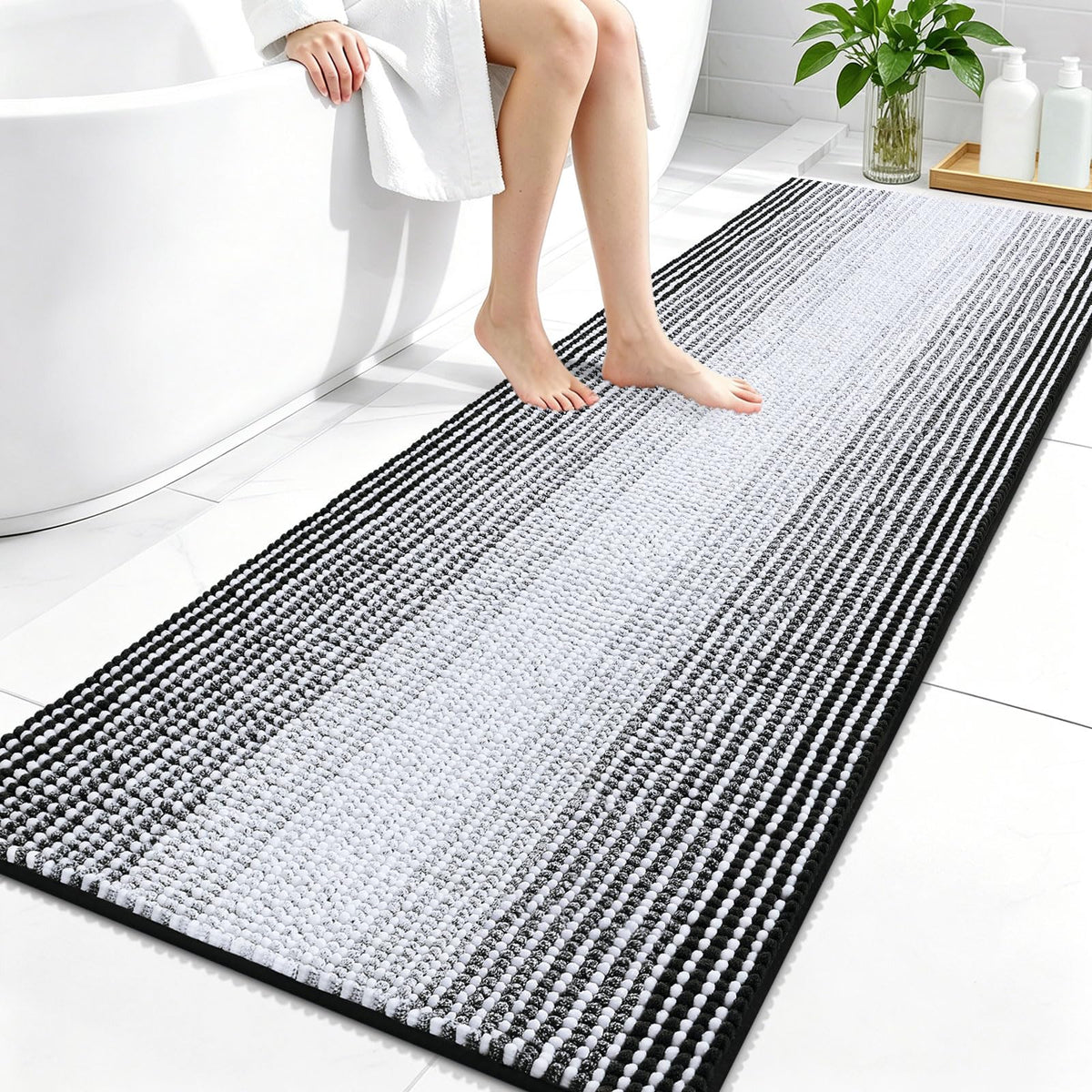 OLANLY Bathroom Rugs 30x20, Soft Chenille Striped Bath Rugs, Grey