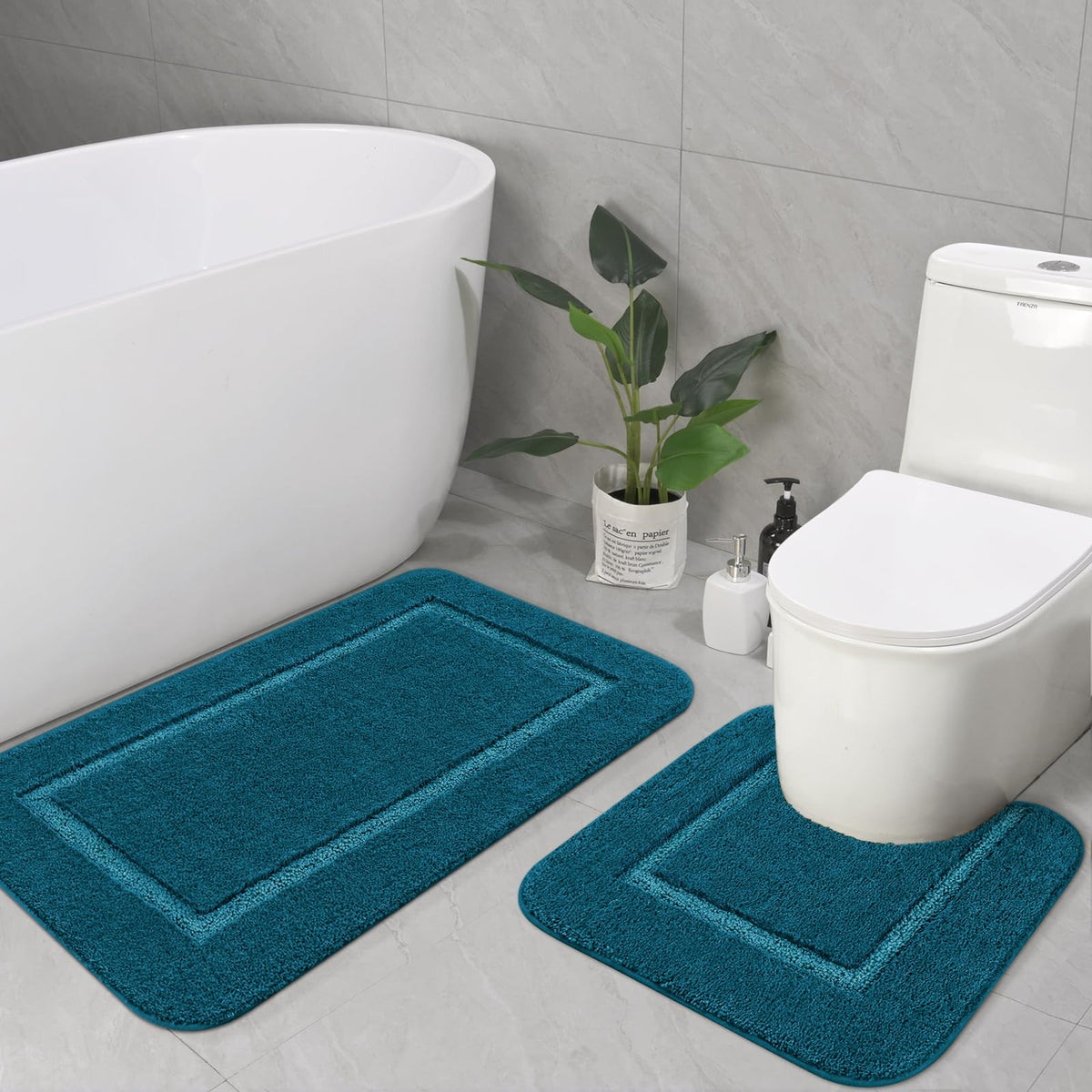 LOCHAS Bathroom Rug Set 2 Piece, 20''x20'' & 34''x21'', Beige
