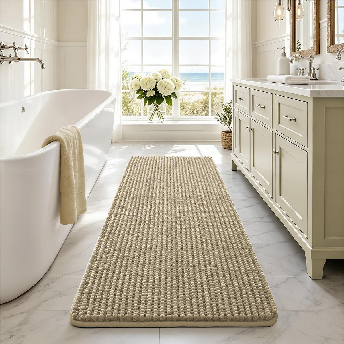 Ophanie Grey Bathroom Rugs 30x20, Soft Chenille Bath Mat, Non Slip Absorbent Quick Dry Light Gray Mats, Machine Washable Thick Small Area Rug Sets,Grip Bathmat for Shower,Toilet,Sink and Indoor Floor