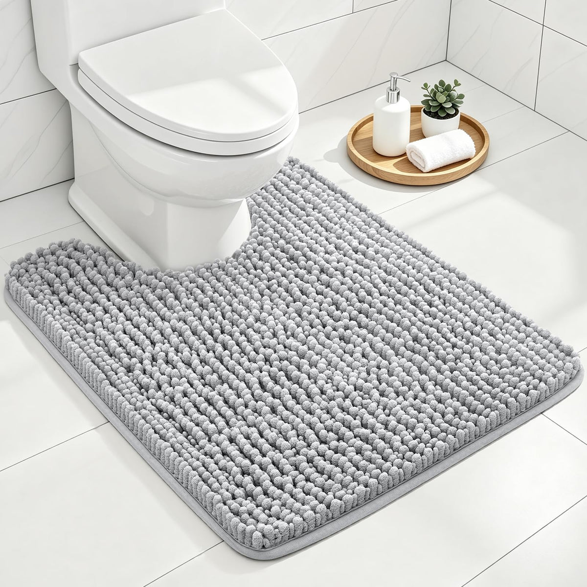 Ophanie Grey Bathroom Rugs 30x20, Soft Chenille Bath Mat, Non Slip Absorbent Quick Dry Light Gray Mats, Machine Washable Thick Small Area Rug Sets,Grip Bathmat for Shower,Toilet,Sink and Indoor Floor