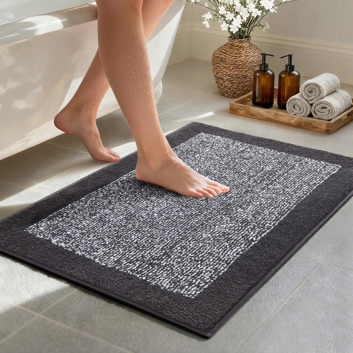 48x24 Long Bathroom Rugs Non Slip Washable, Soft Absorbent Bath Mat Blue