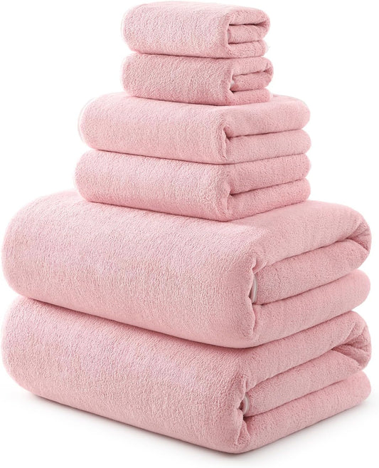 REDKISS Pack of 6 Pink Towel Set - 2 Extra Large Bath, 2 Hand, 2 Washcloths, Ultra Soft & Highly Absorbent, Quicker to Dry, Towels for Bathroom, Spa, Hotel, Gym