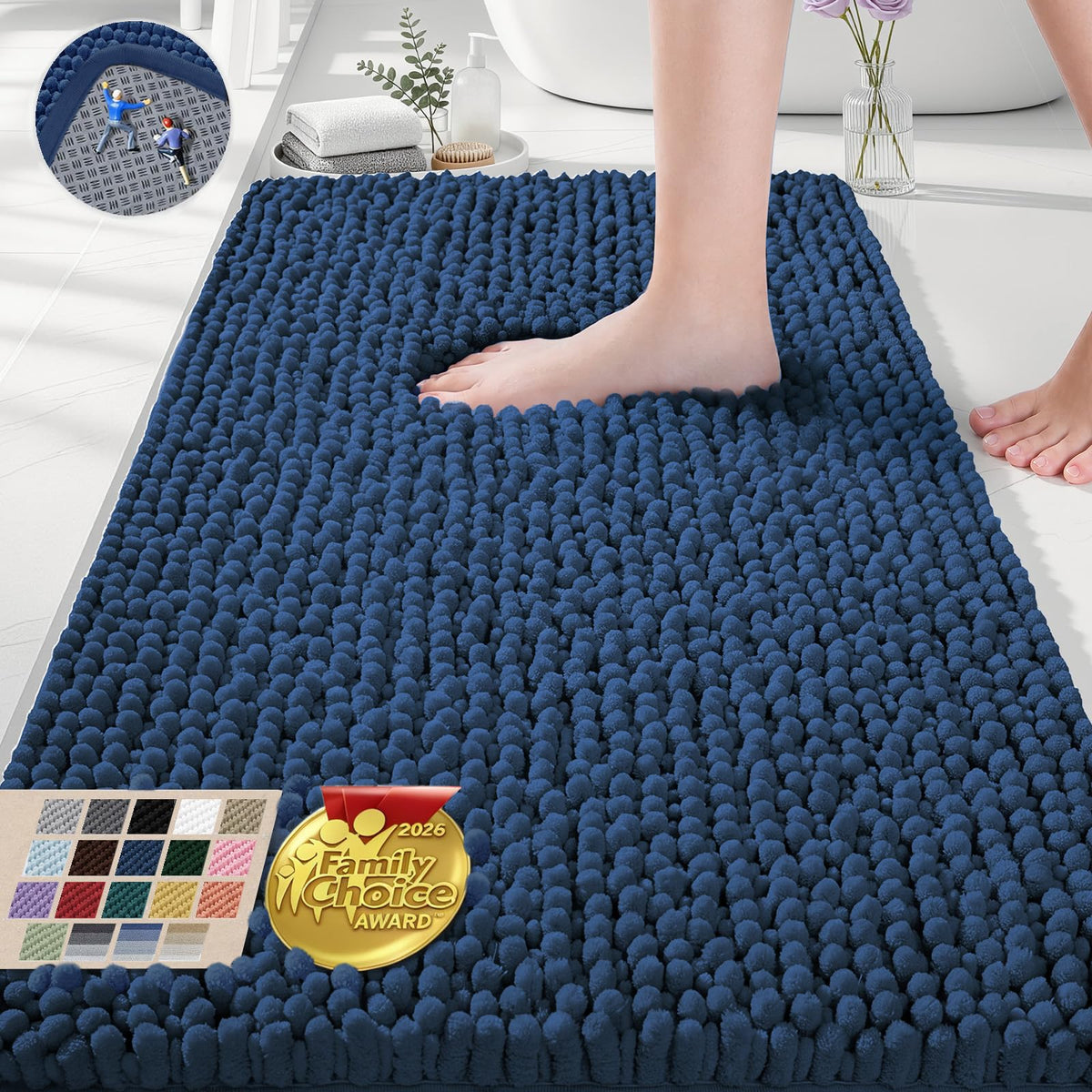 Ophanie Grey Bathroom Rugs 30x20, Soft Chenille Bath Mat, Non Slip Absorbent Quick Dry Light Gray Mats, Machine Washable Thick Small Area Rug Sets,Grip Bathmat for Shower,Toilet,Sink and Indoor Floor