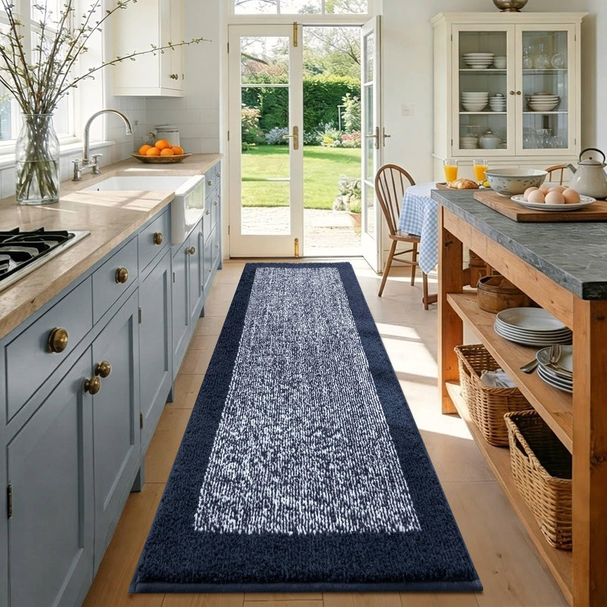 48x24 Long Bathroom Rugs Non Slip Washable, Soft Absorbent Bath Mat Blue