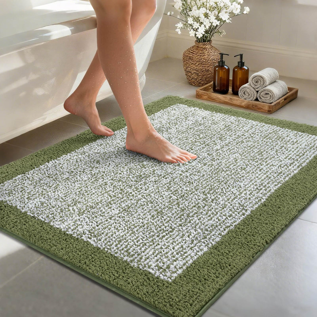 48x24 Long Bathroom Rugs Non Slip Washable, Soft Absorbent Bath Mat Blue