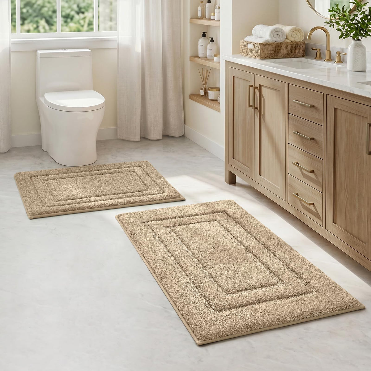 HOMEIDEAS Fall Bathroom Rugs Sets, 2 Piece Soft Bath Mat Burnt Orange