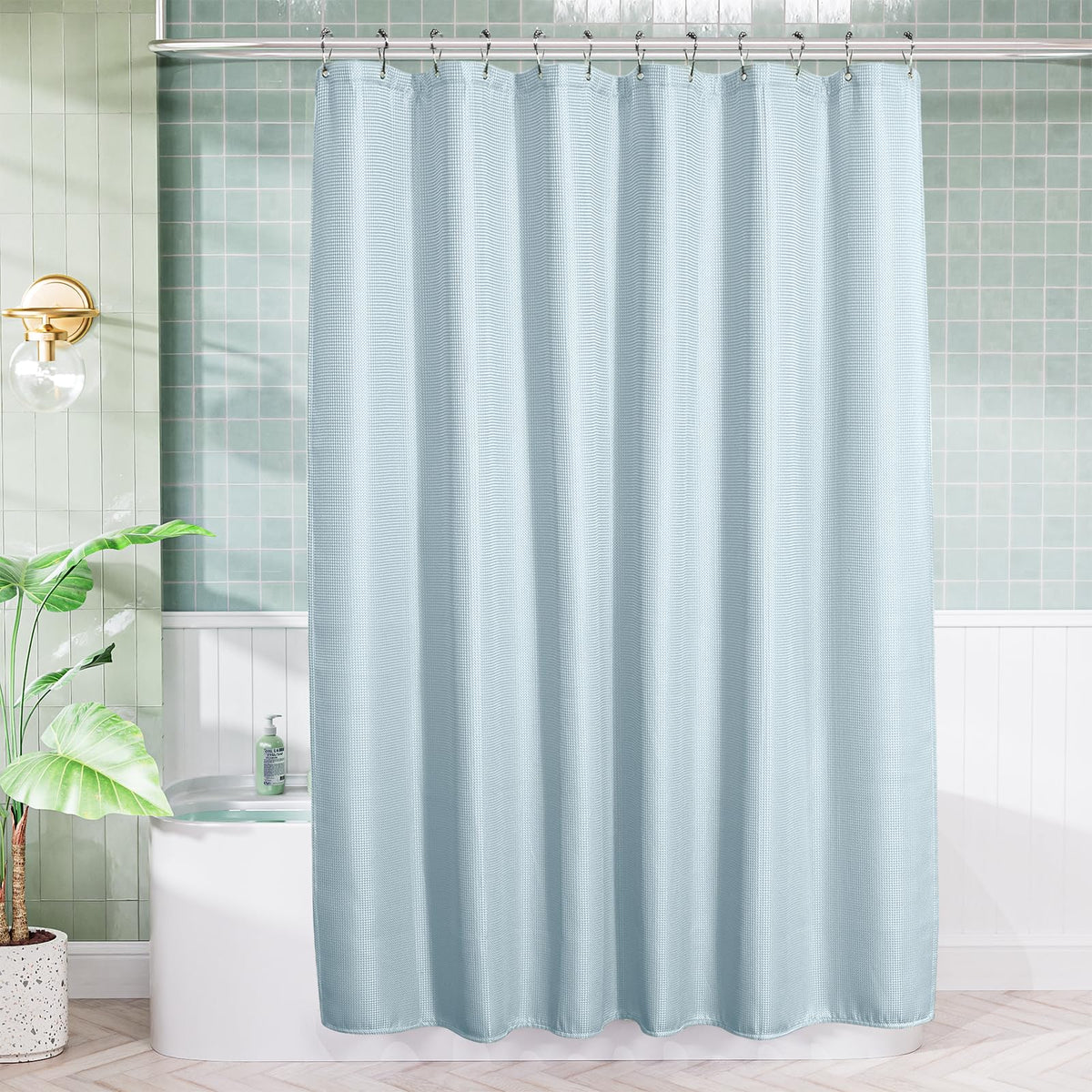 AmazerBath Blush Pink Shower Curtain Fabric, Waffle Shower Curtain Heavy Duty 240GSM, Hotel Quality Bathroom Shower Curtains, 72 x 72 Inches