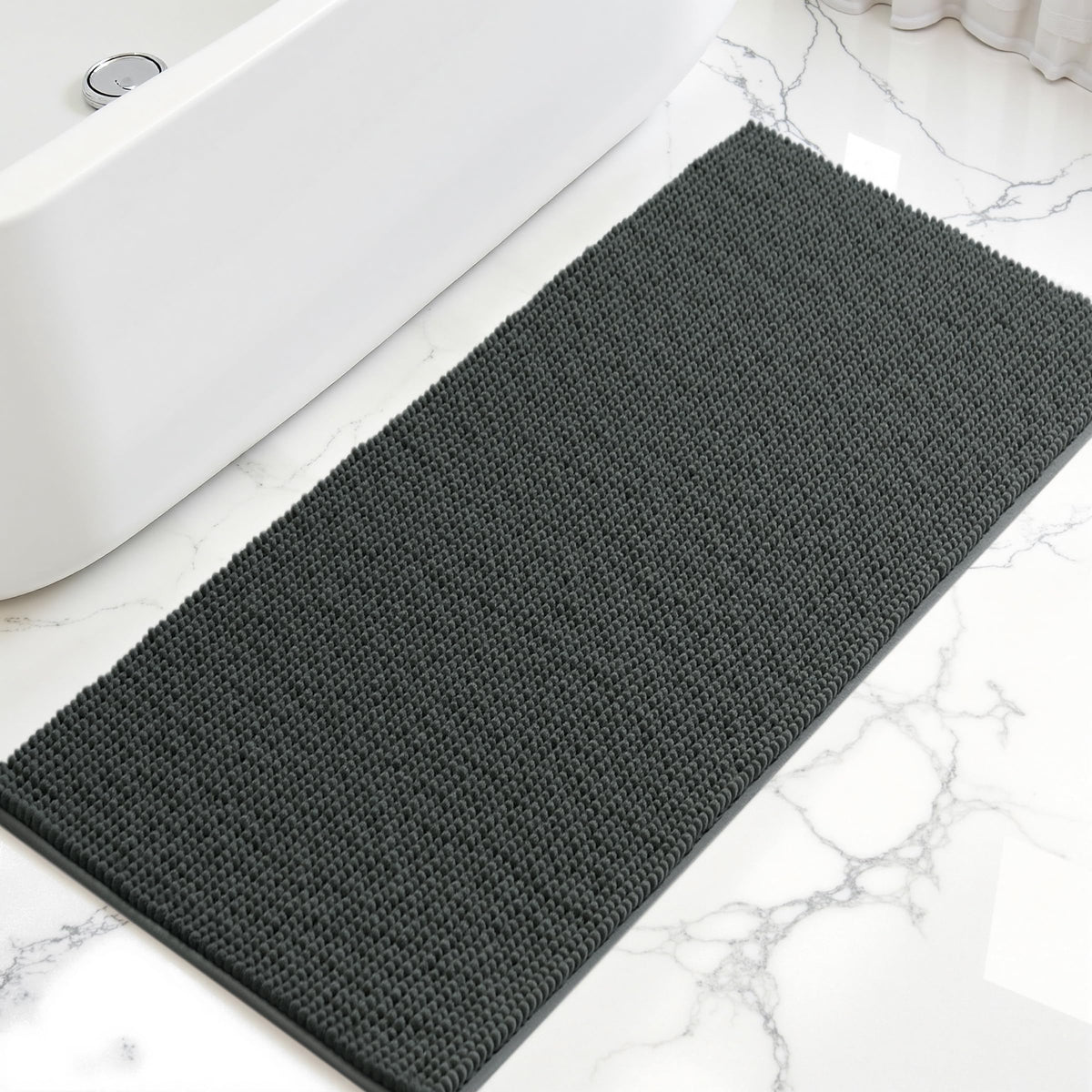 SUBRTEX Bathroom Rugs, 20" x 32" Chenille Bath Rug Soft Short Plush Bath Mat Soft Shower Mat Water Absorbent Shower Mat Quick Dry Machine Washable, Gray