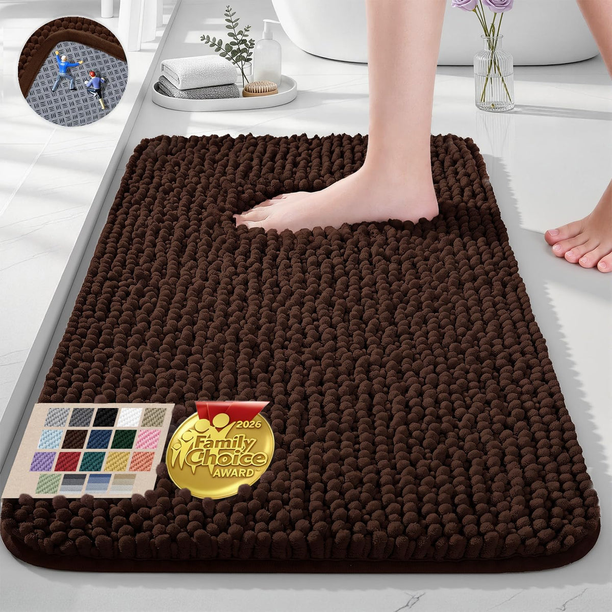 Ophanie Grey Bathroom Rugs 30x20, Soft Chenille Bath Mat, Non Slip Absorbent Quick Dry Light Gray Mats, Machine Washable Thick Small Area Rug Sets,Grip Bathmat for Shower,Toilet,Sink and Indoor Floor