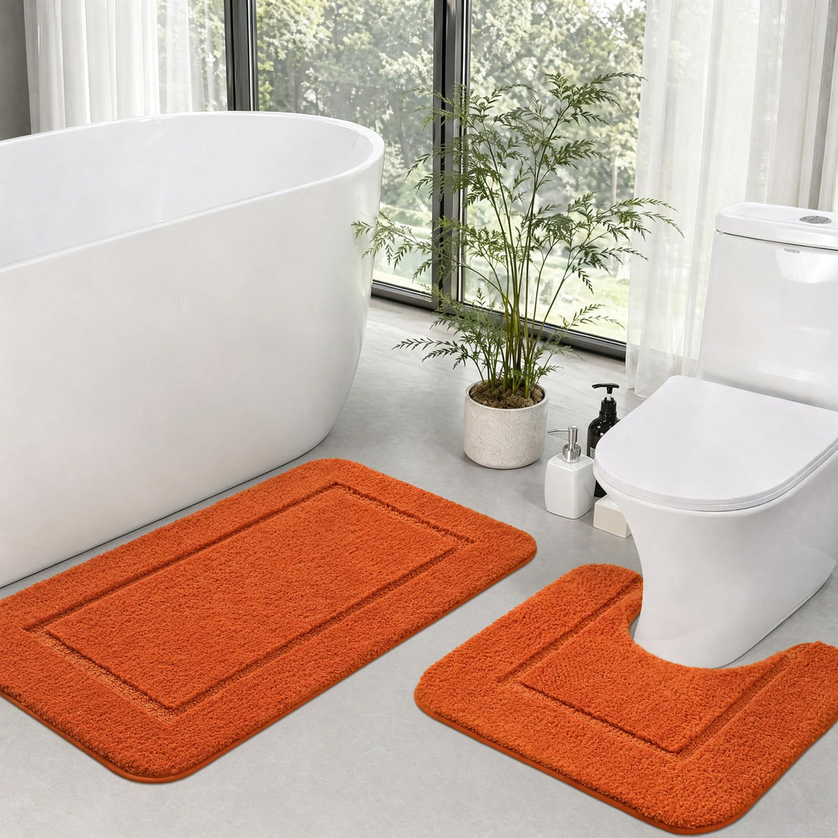 LOCHAS Bathroom Rug Set 2 Piece, 20''x20'' & 34''x21'', Beige