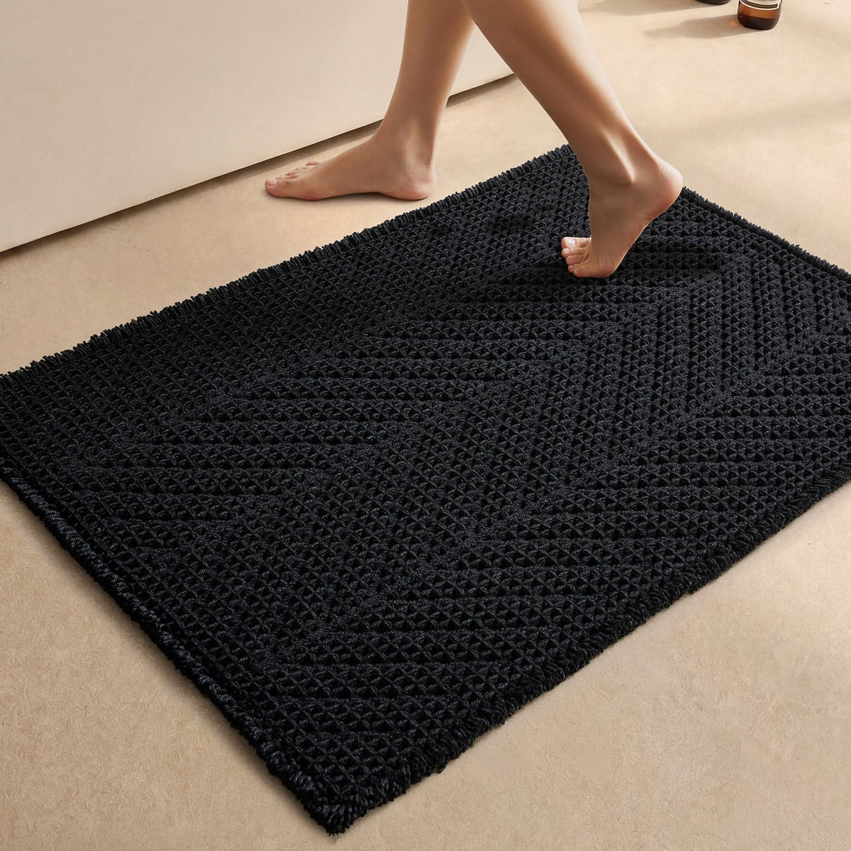 Sunfly Boho Herringbone Waffle Bath Mat, Ultra Soft Non-Slip Bathroom Rug - Super Absorbent & Quick Dry, Washable Bath Rug for Bathroom 16"x24" Taupe