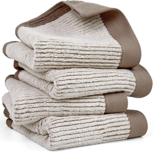 Cleanbear Bath Hand Towels Set of 4 - Cotton, Jacquard Weaved, 28” x 13.7”