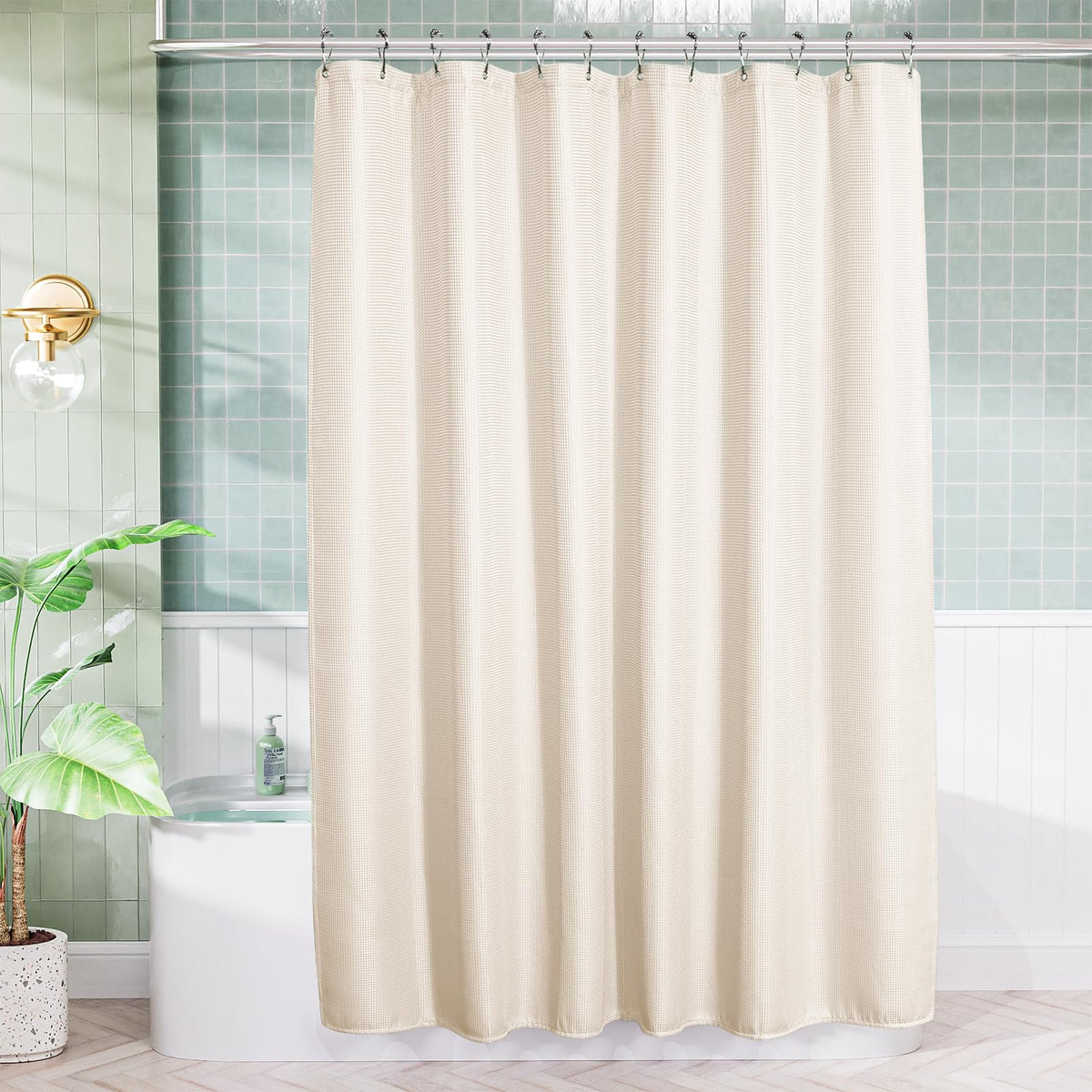 AmazerBath Blush Pink Shower Curtain Fabric, Waffle Shower Curtain Heavy Duty 240GSM, Hotel Quality Bathroom Shower Curtains, 72 x 72 Inches