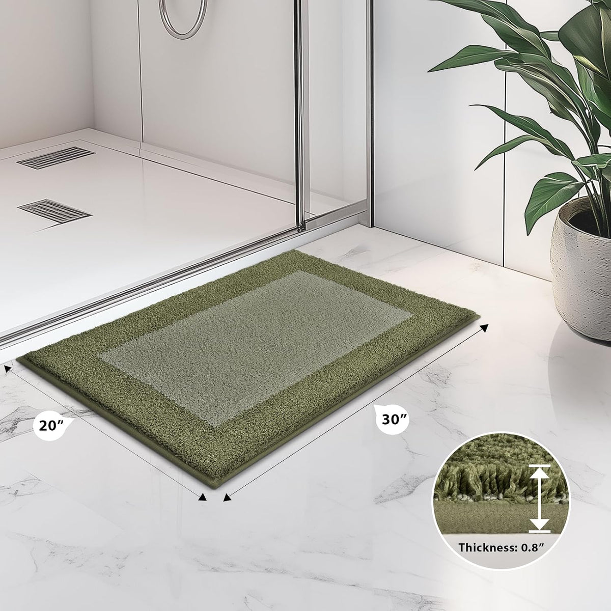 anllugs Bathroom Rugs, 20" x 30" Soft Bath Rugs, Olive Green & Green