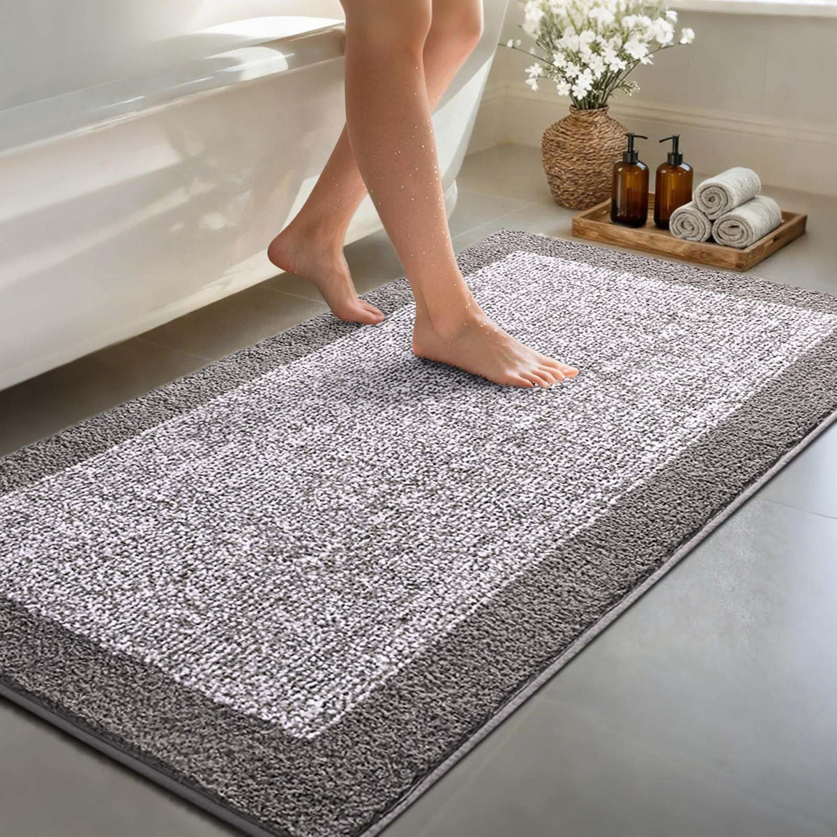 48x24 Long Bathroom Rugs Non Slip Washable, Soft Absorbent Bath Mat Blue