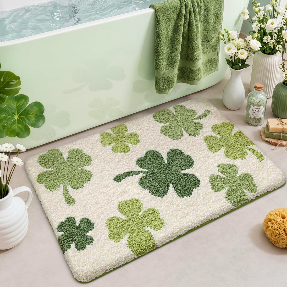 LUMI Square Beach Bathroom Rug 32x32, Soft Absorbent Bath Mat, Non Slip