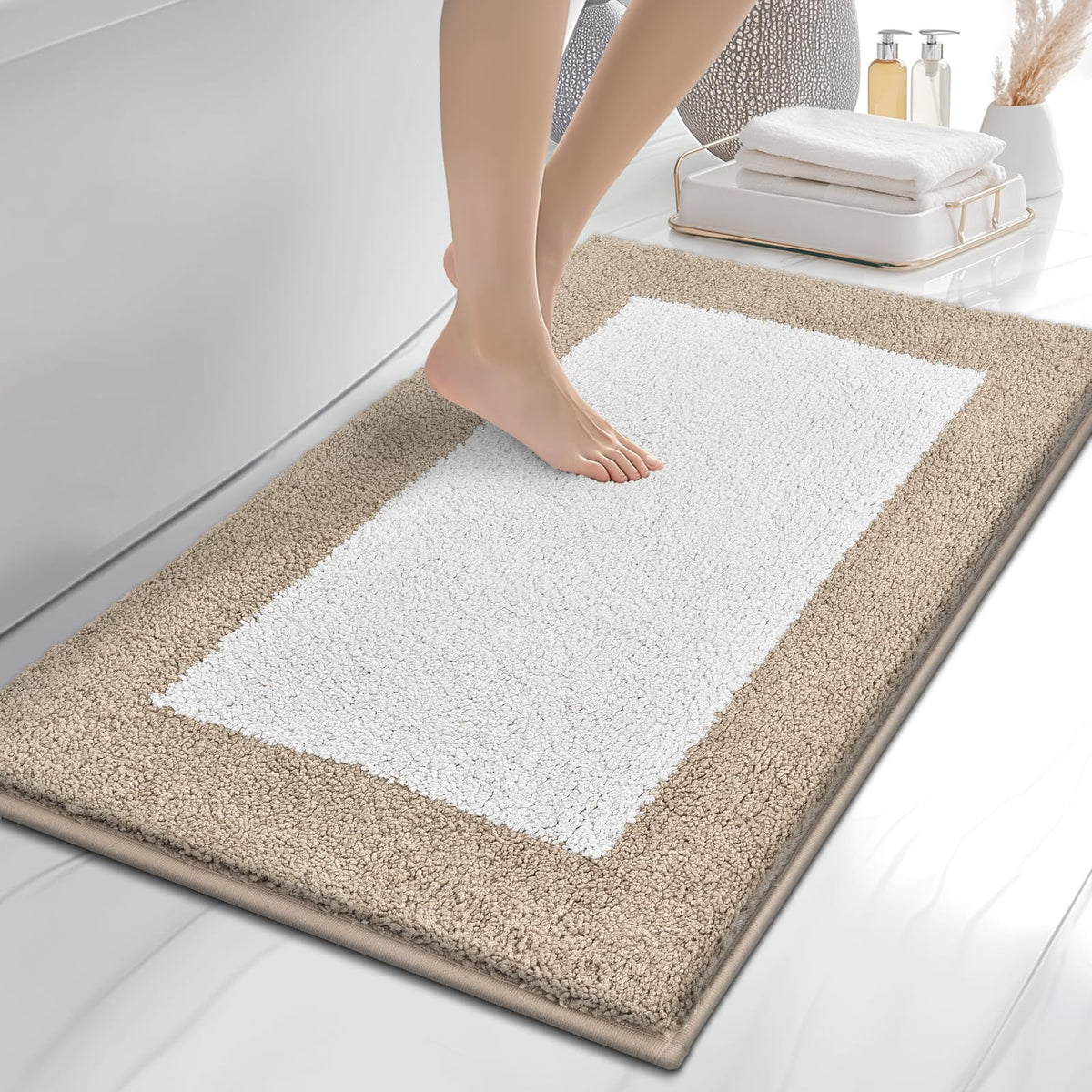 anllugs Bathroom Rugs, 20" x 30" Soft Bath Rugs, Olive Green & Green