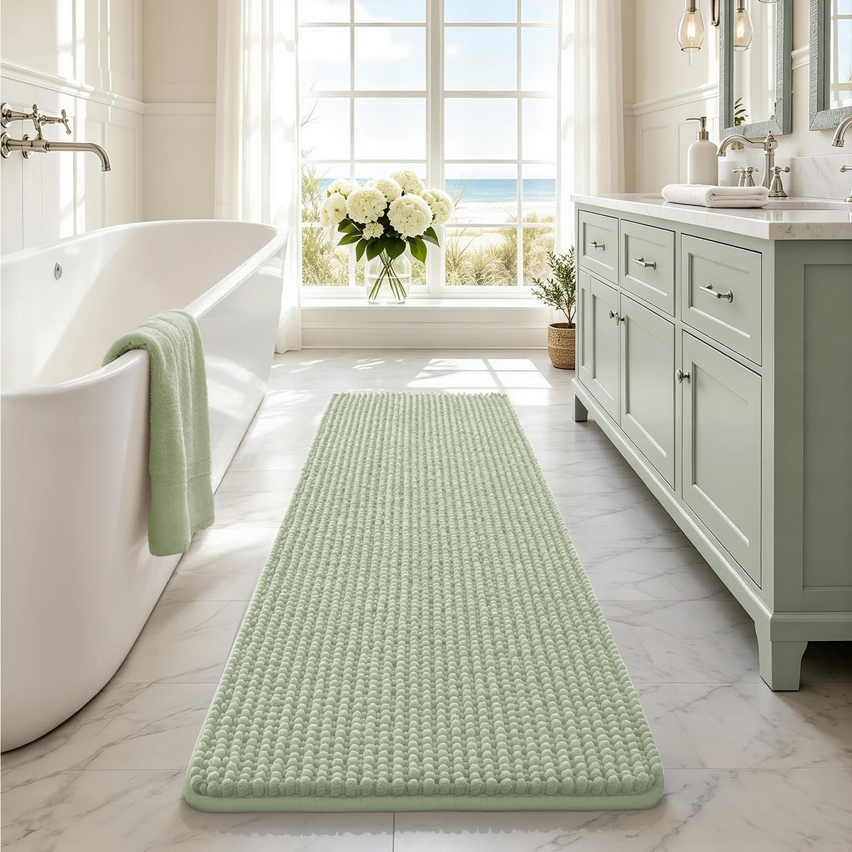 Ophanie Grey Bathroom Rugs 30x20, Soft Chenille Bath Mat, Non Slip Absorbent Quick Dry Light Gray Mats, Machine Washable Thick Small Area Rug Sets,Grip Bathmat for Shower,Toilet,Sink and Indoor Floor