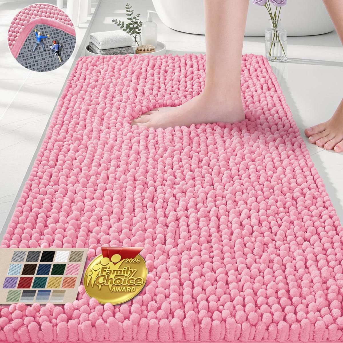 Ophanie Grey Bathroom Rugs 30x20, Soft Chenille Bath Mat, Non Slip Absorbent Quick Dry Light Gray Mats, Machine Washable Thick Small Area Rug Sets,Grip Bathmat for Shower,Toilet,Sink and Indoor Floor