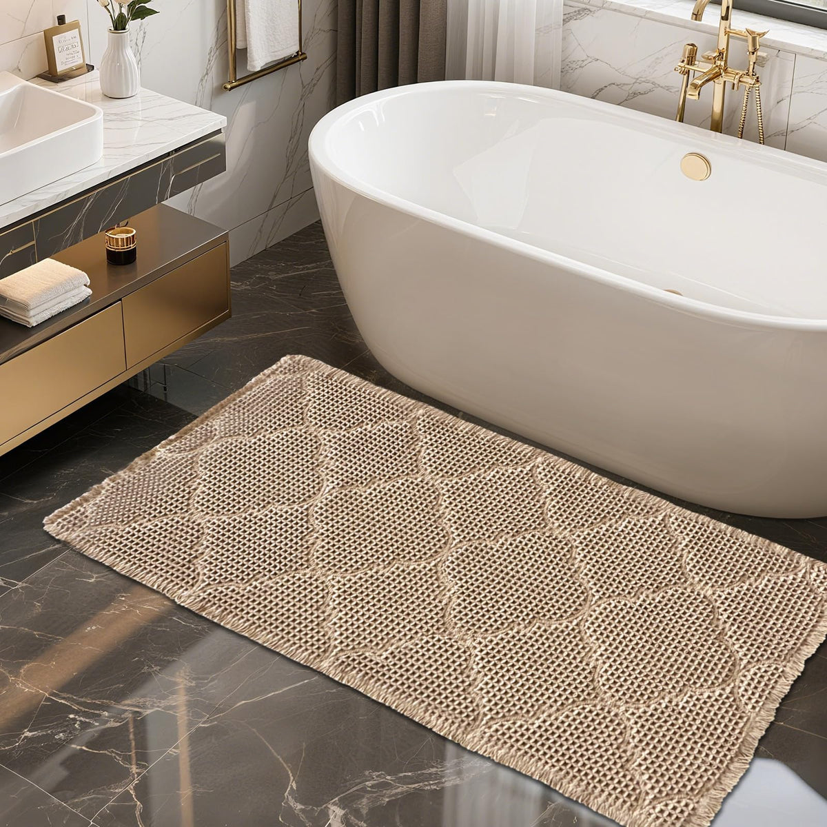 ZALL Waffle Bath Mat,Dark Green Super Absorbent Non Slip Bathroom Rug,17x24inch,Machine Washable Ultra Soft Floor Mats