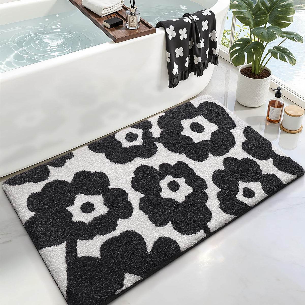 LUMI Square Beach Bathroom Rug 32x32, Soft Absorbent Bath Mat, Non Slip