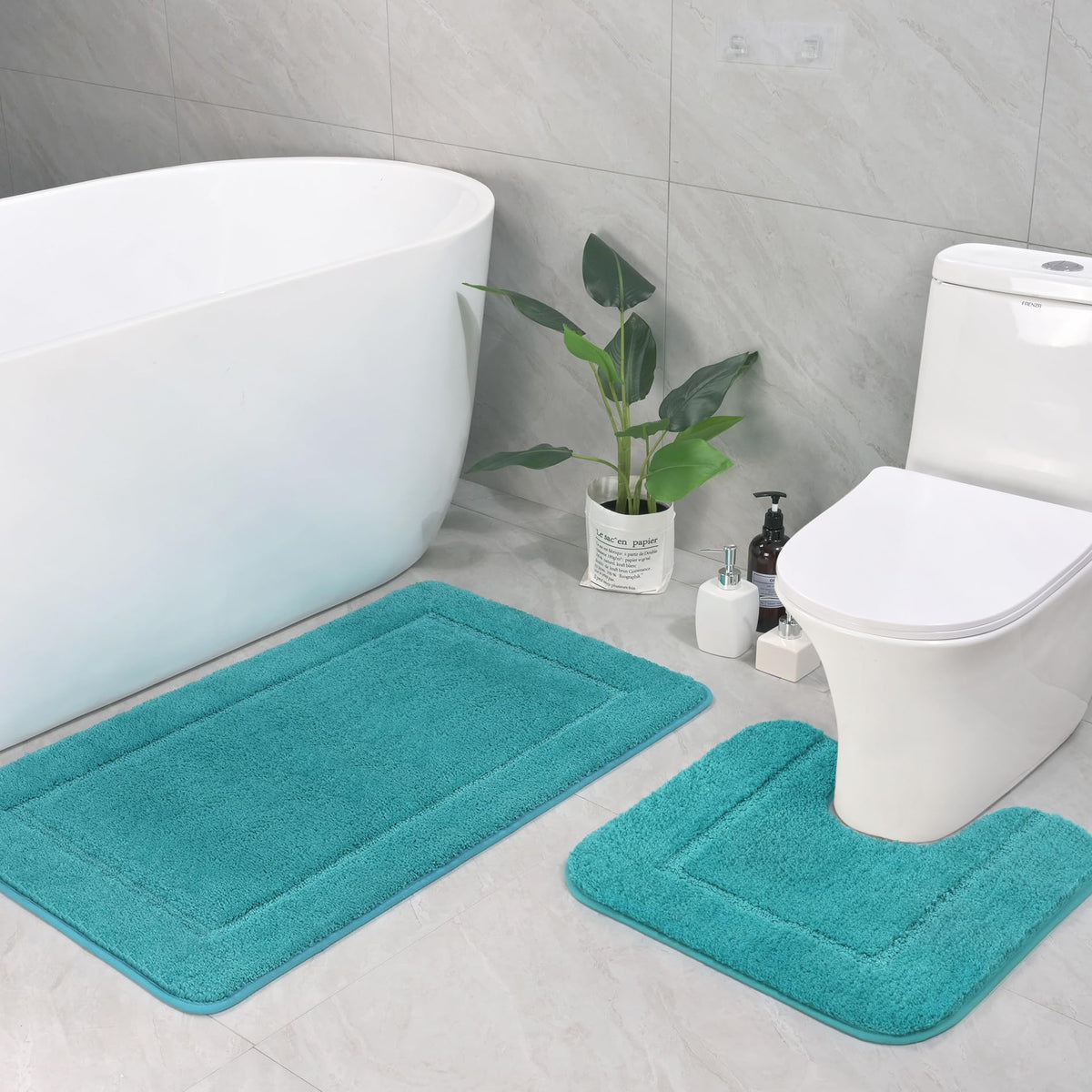 LOCHAS Bathroom Rug Set 2 Piece, 20''x20'' & 34''x21'', Beige