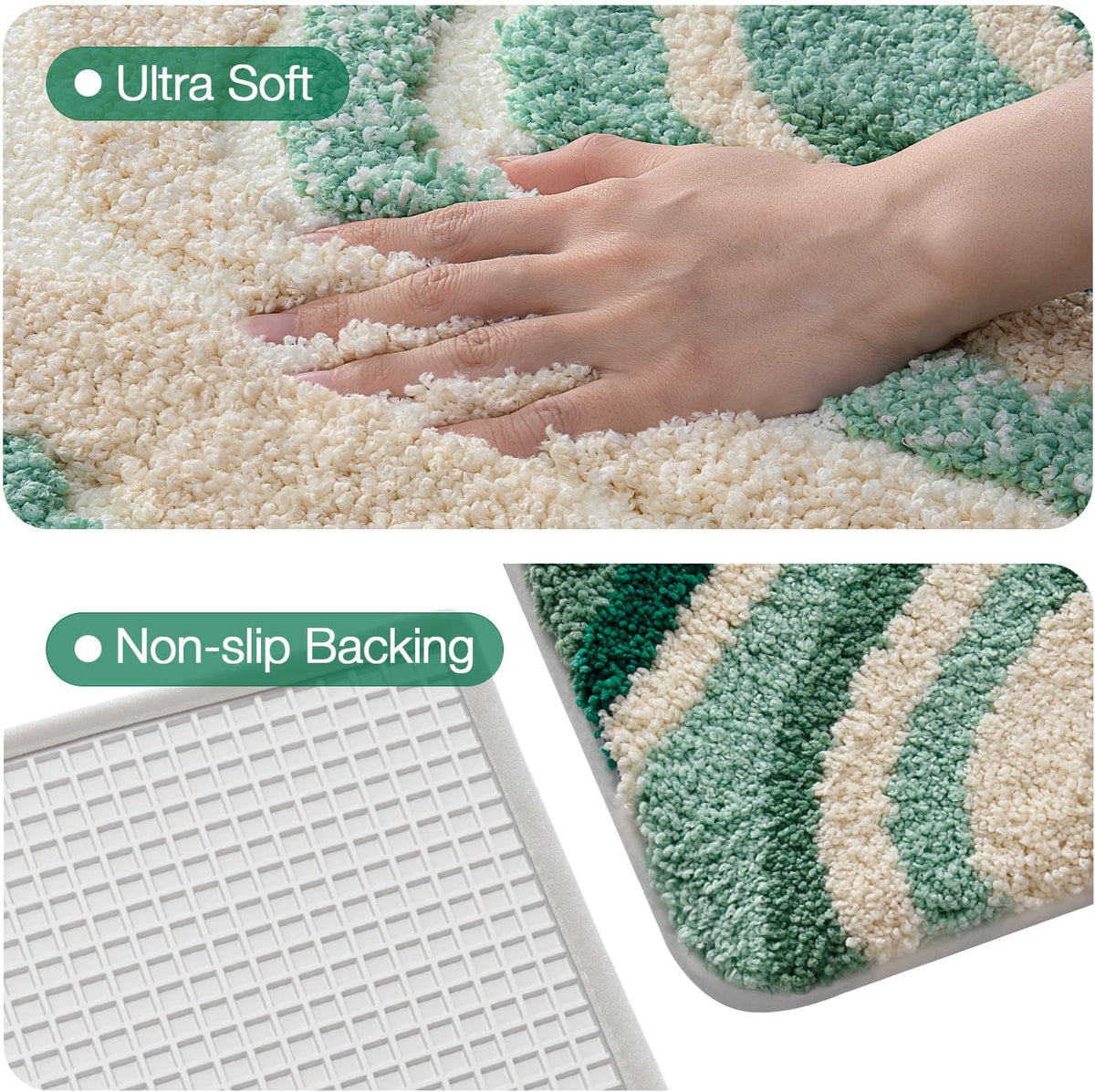 LUMI Square Beach Bathroom Rug 32x32, Soft Absorbent Bath Mat, Non Slip