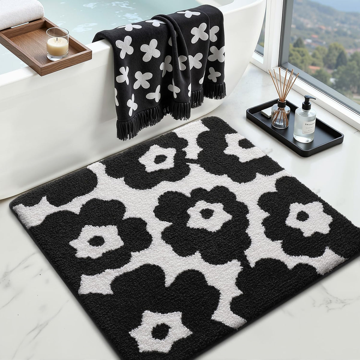 LUMI Square Beach Bathroom Rug 32x32, Soft Absorbent Bath Mat, Non Slip