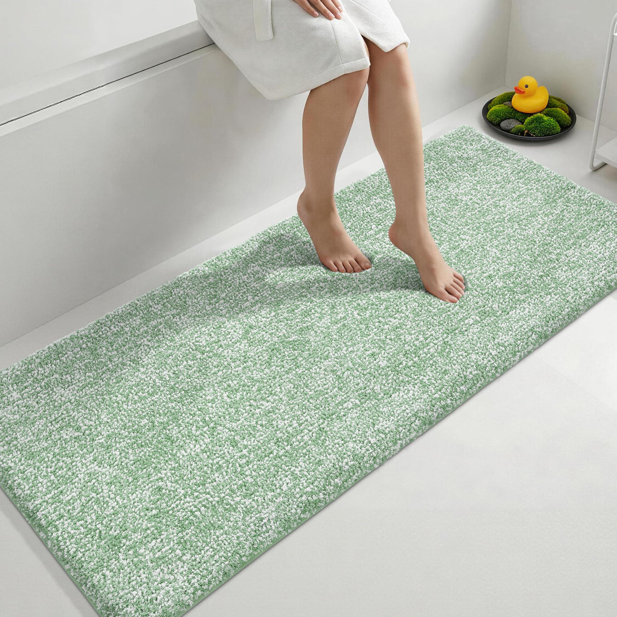 Yimobra Non Slip Machine Washable Bathroom Rug 32x20 Light Blue and White