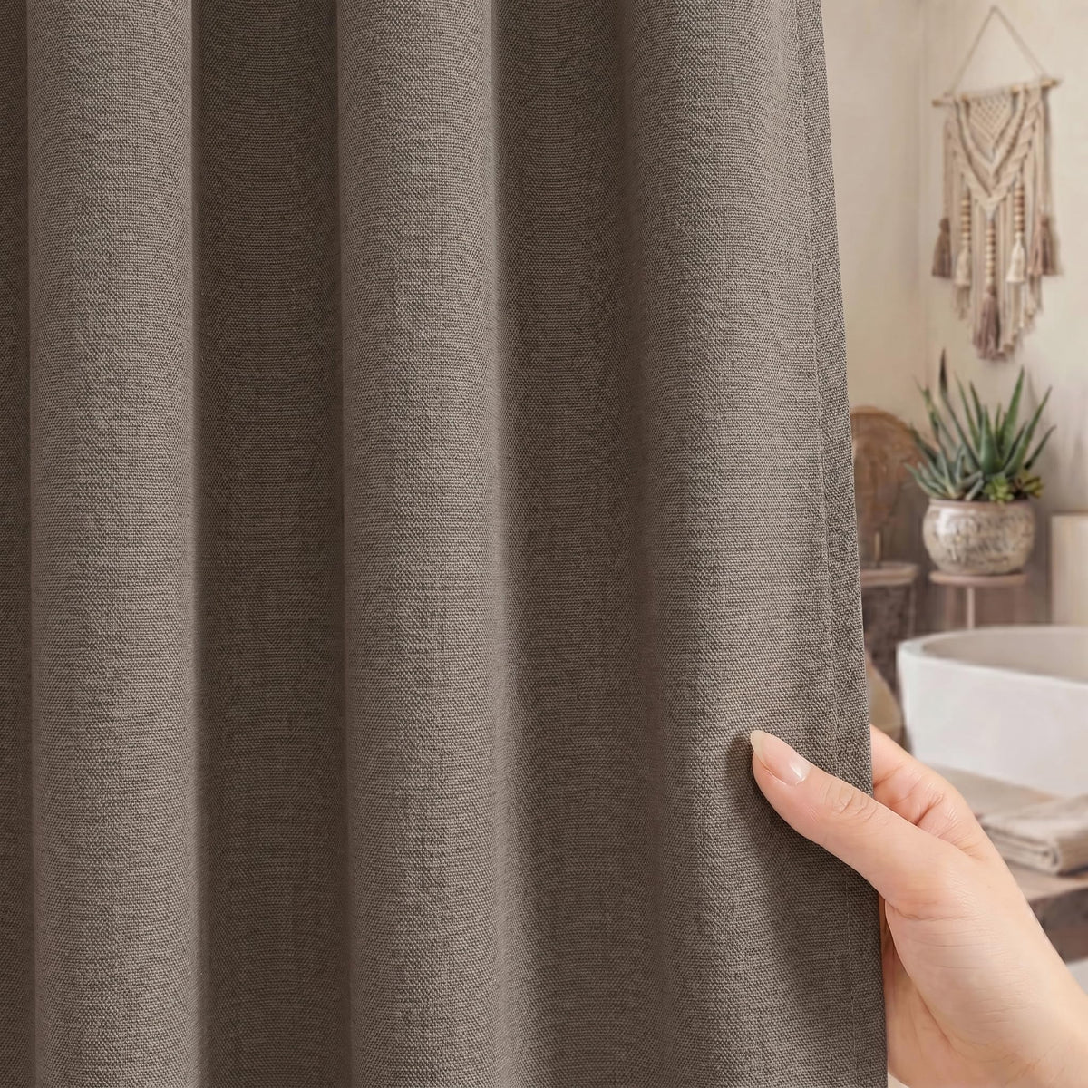Seasonwood Linen Shower Curtain Farmhouse Bathroom Decor 72x96 Inches