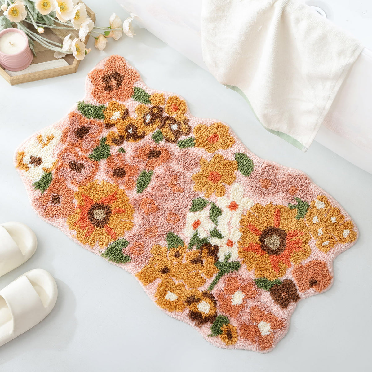 TRUEDAYS Floral Bath Mat, Cute Bath Mat for Bathroom, 32'' x 20'', Purple