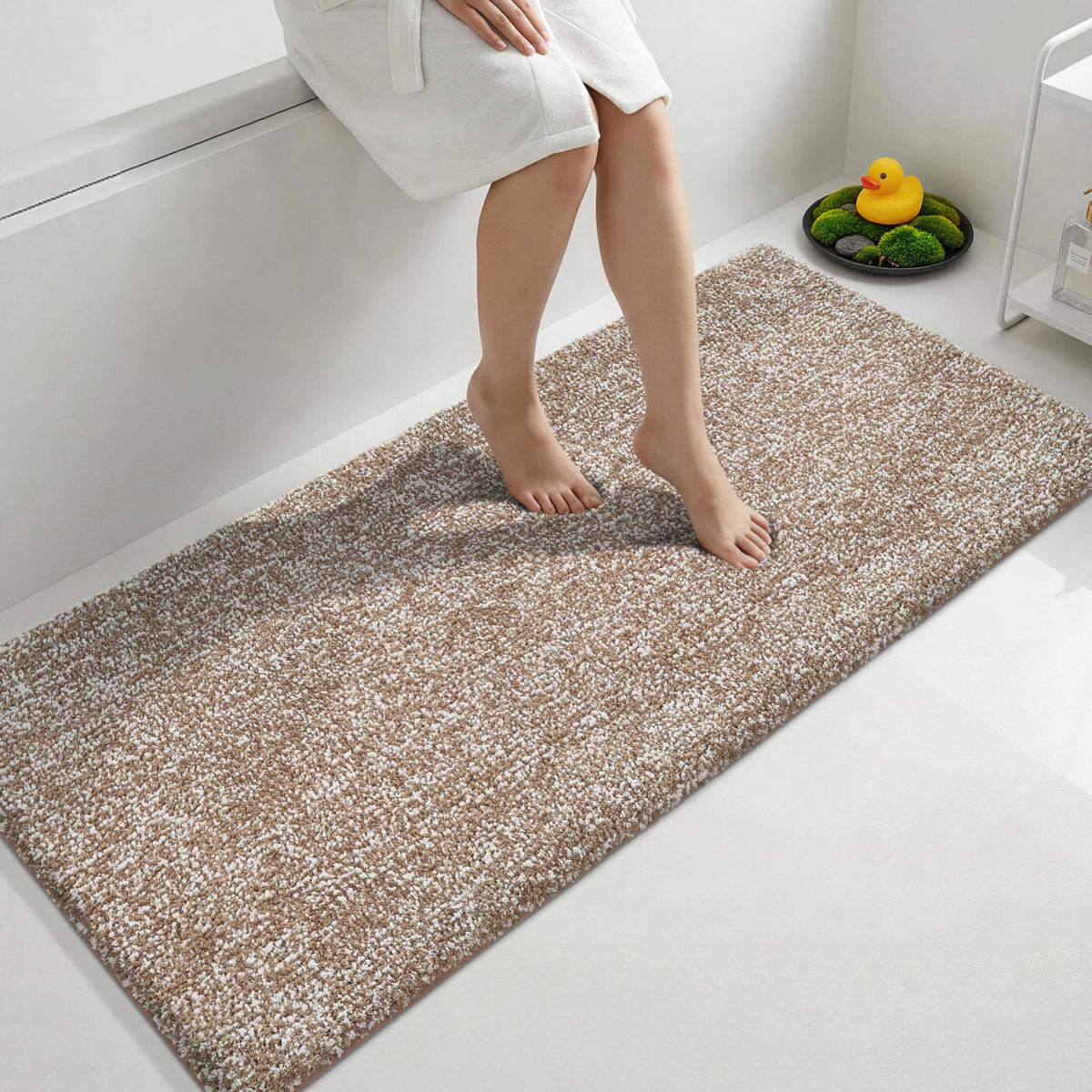 Yimobra Non Slip Machine Washable Bathroom Rug 32x20 Light Blue and White
