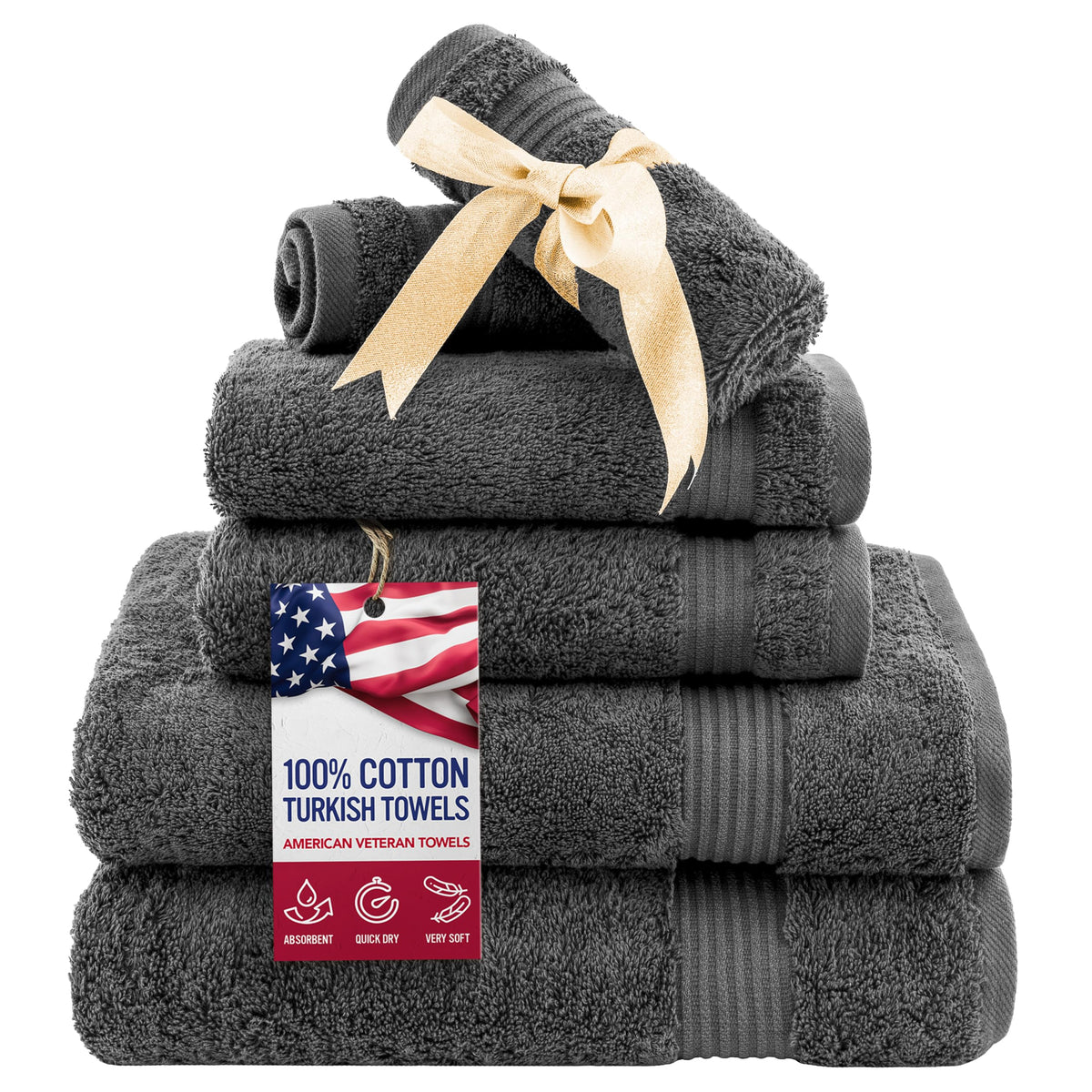 American Veteran Towel, Hand Towels for Bathroom Set of 4, 100% Cotton Turkish Hand Towel Sets, Soft Hand Face Towels, Navy Blue Hand Towels