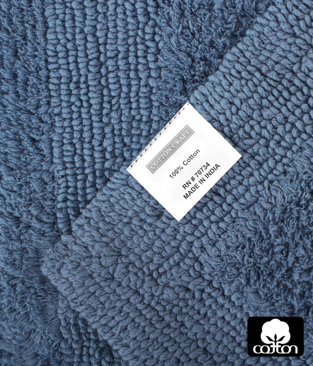 COTTON CRAFT 2 Pack Reversible Bath Mat Rug - Soft Plush -17x24- Azure Blue
