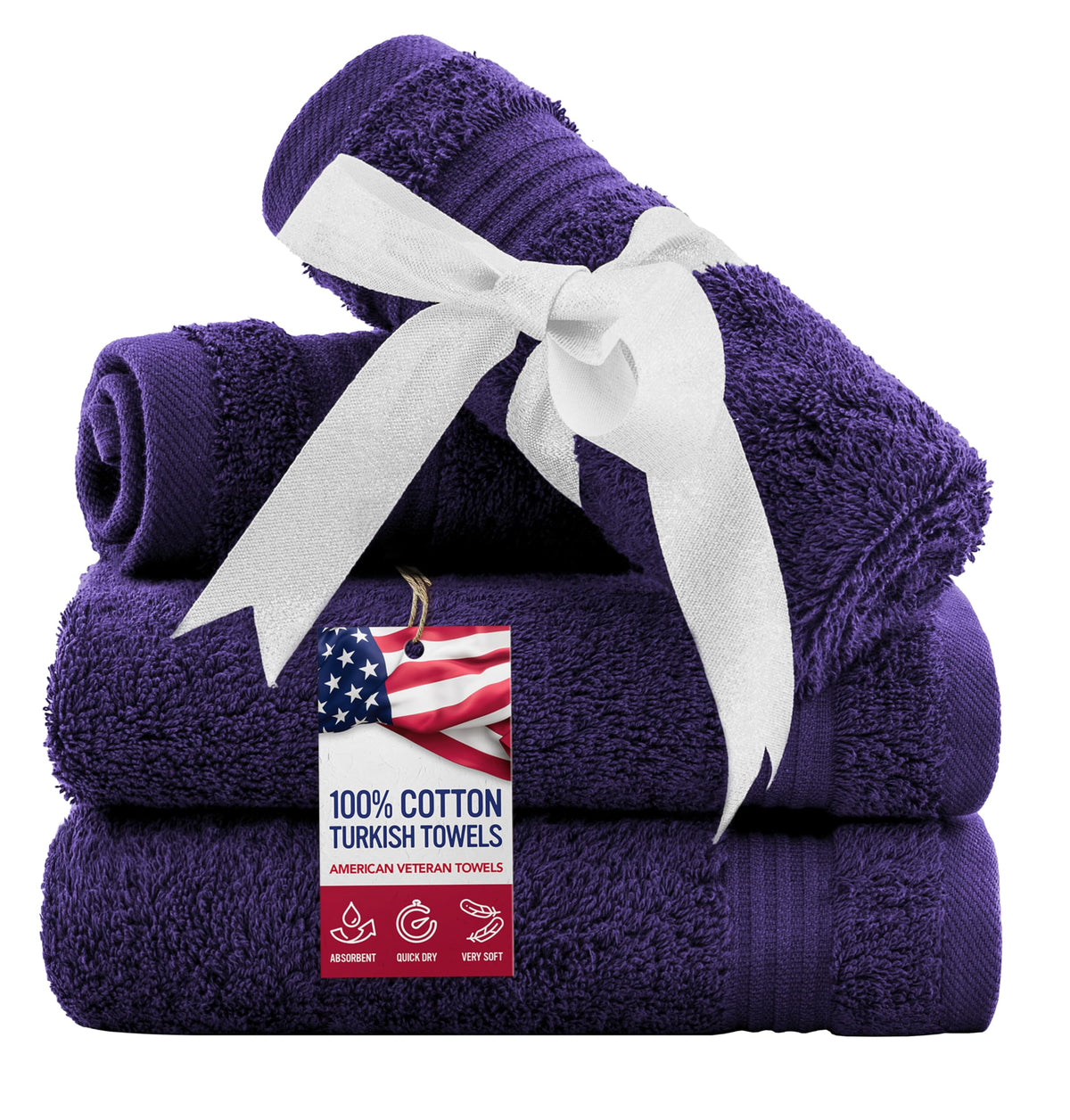 American Veteran Towel, Hand Towels for Bathroom Set of 4, 100% Cotton Turkish Hand Towel Sets, Soft Hand Face Towels, Navy Blue Hand Towels