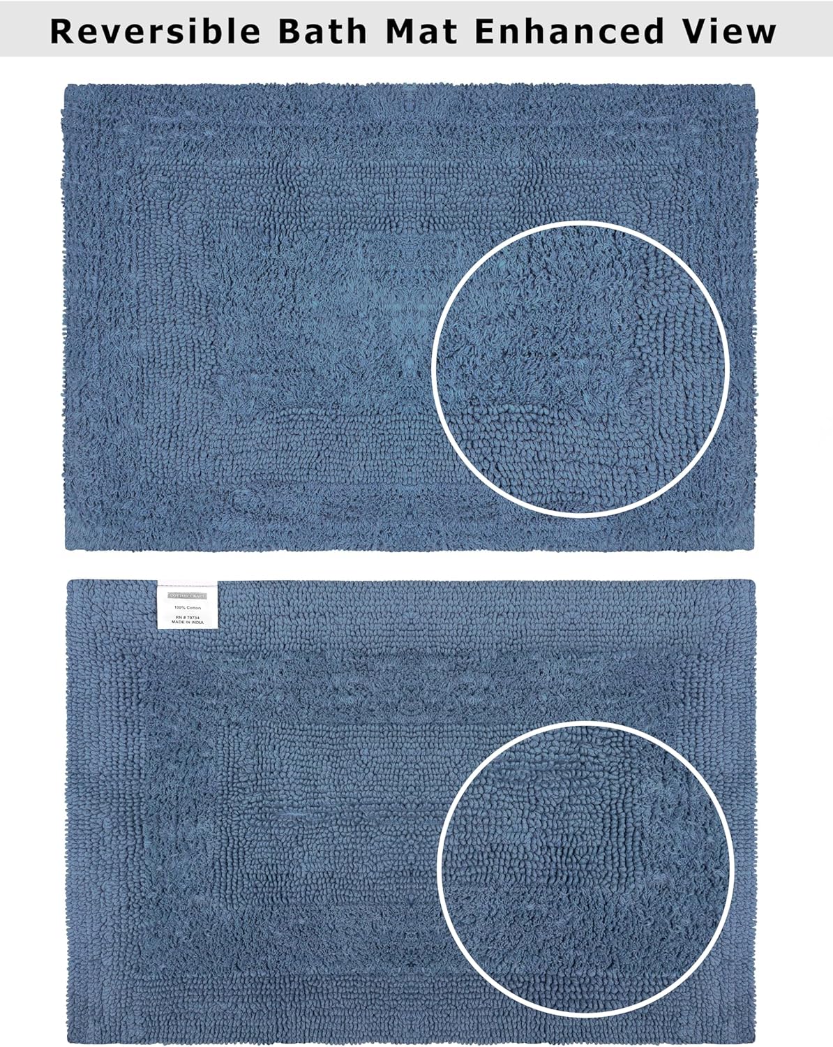 COTTON CRAFT 2 Pack Reversible Bath Mat Rug - Soft Plush -17x24- Azure Blue