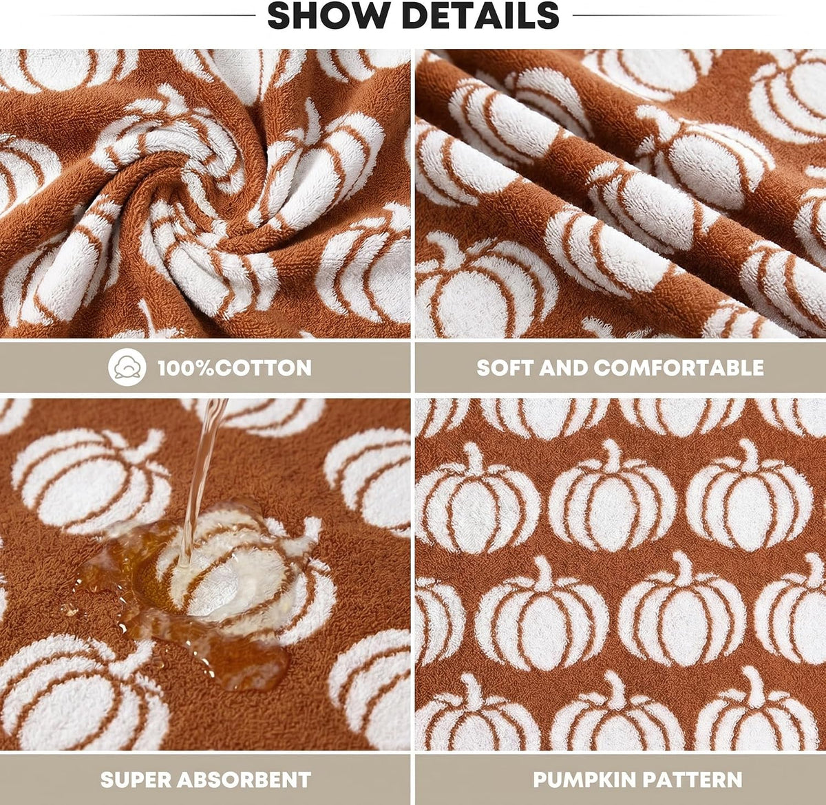 Artoid Mode 2 Pcs Beige Caramel Pumpkin Fall Hand Towels for Bathroom