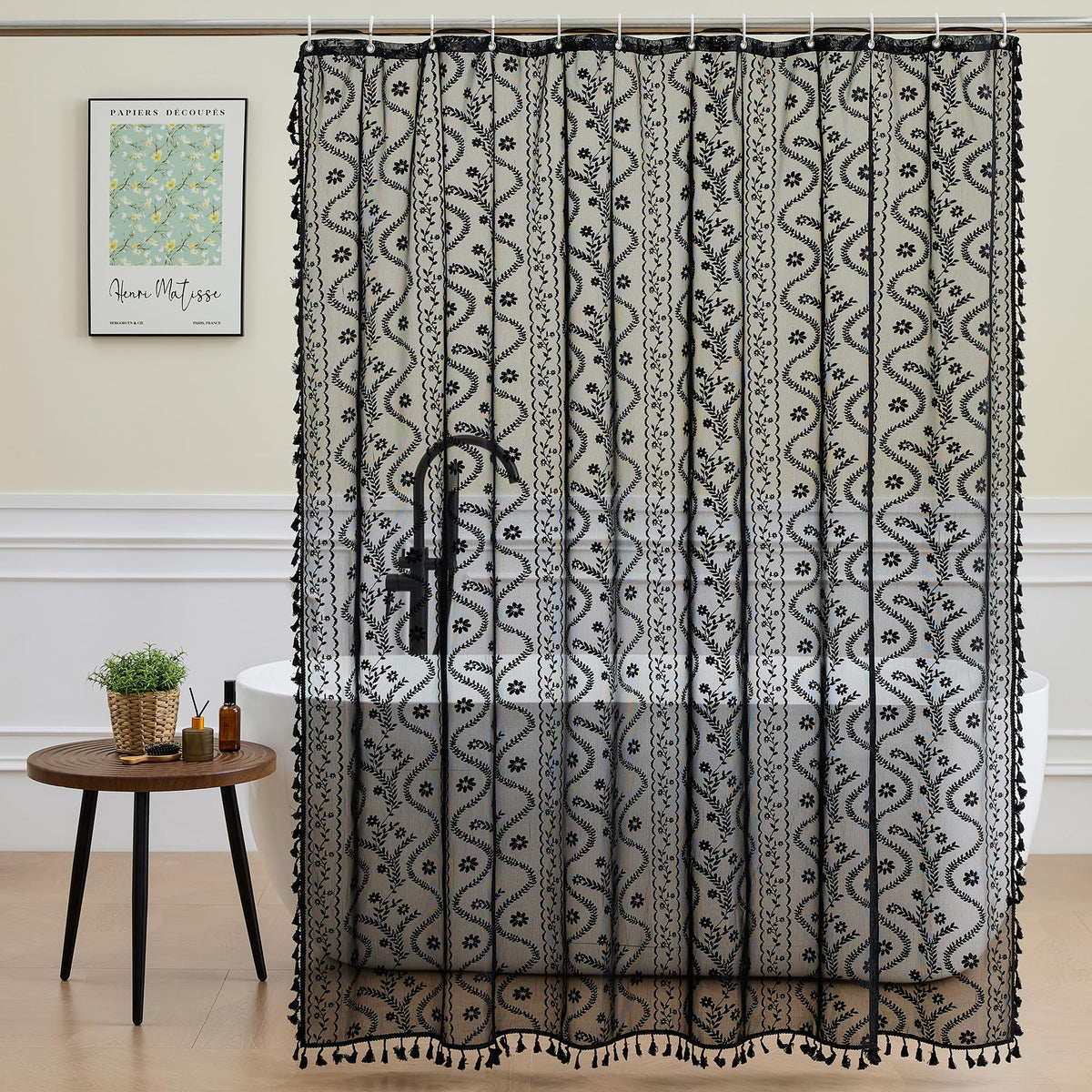WAZZIO Terracotta Lace Shower Curtain,Boho Chic Fall Color,72 x 72 in