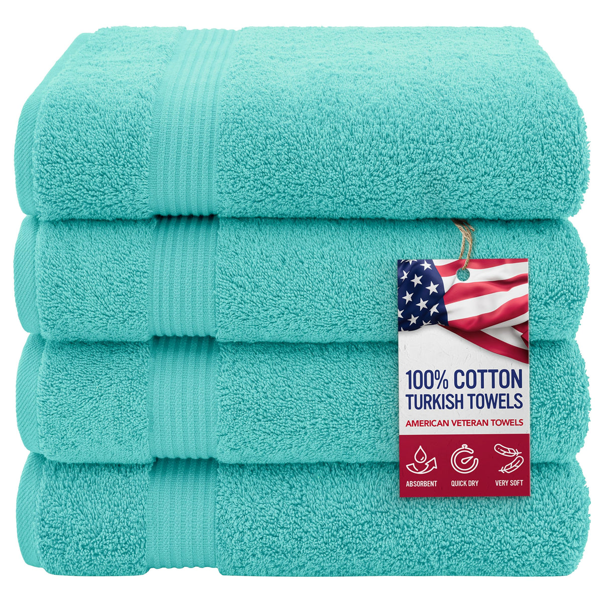 American Veteran Towel, Hand Towels for Bathroom Set of 4, 100% Cotton Turkish Hand Towel Sets, Soft Hand Face Towels, Navy Blue Hand Towels