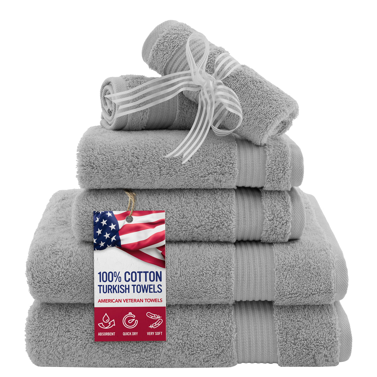 American Veteran Towel, Hand Towels for Bathroom Set of 4, 100% Cotton Turkish Hand Towel Sets, Soft Hand Face Towels, Navy Blue Hand Towels