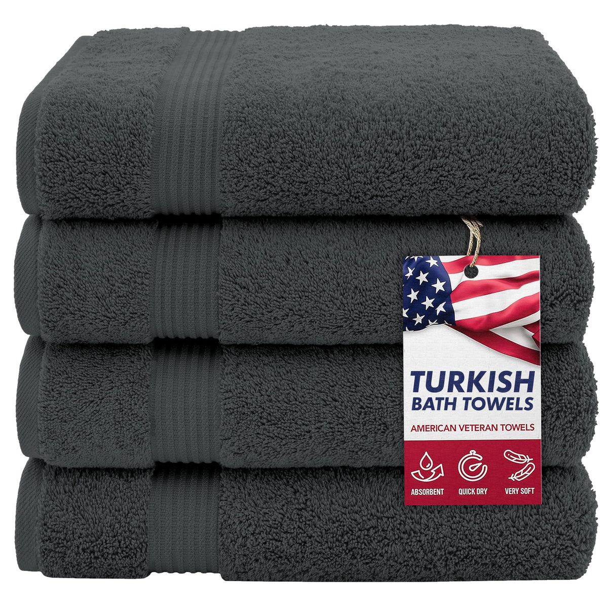 American Veteran Towel, Hand Towels for Bathroom Set of 4, 100% Cotton Turkish Hand Towel Sets, Soft Hand Face Towels, Navy Blue Hand Towels