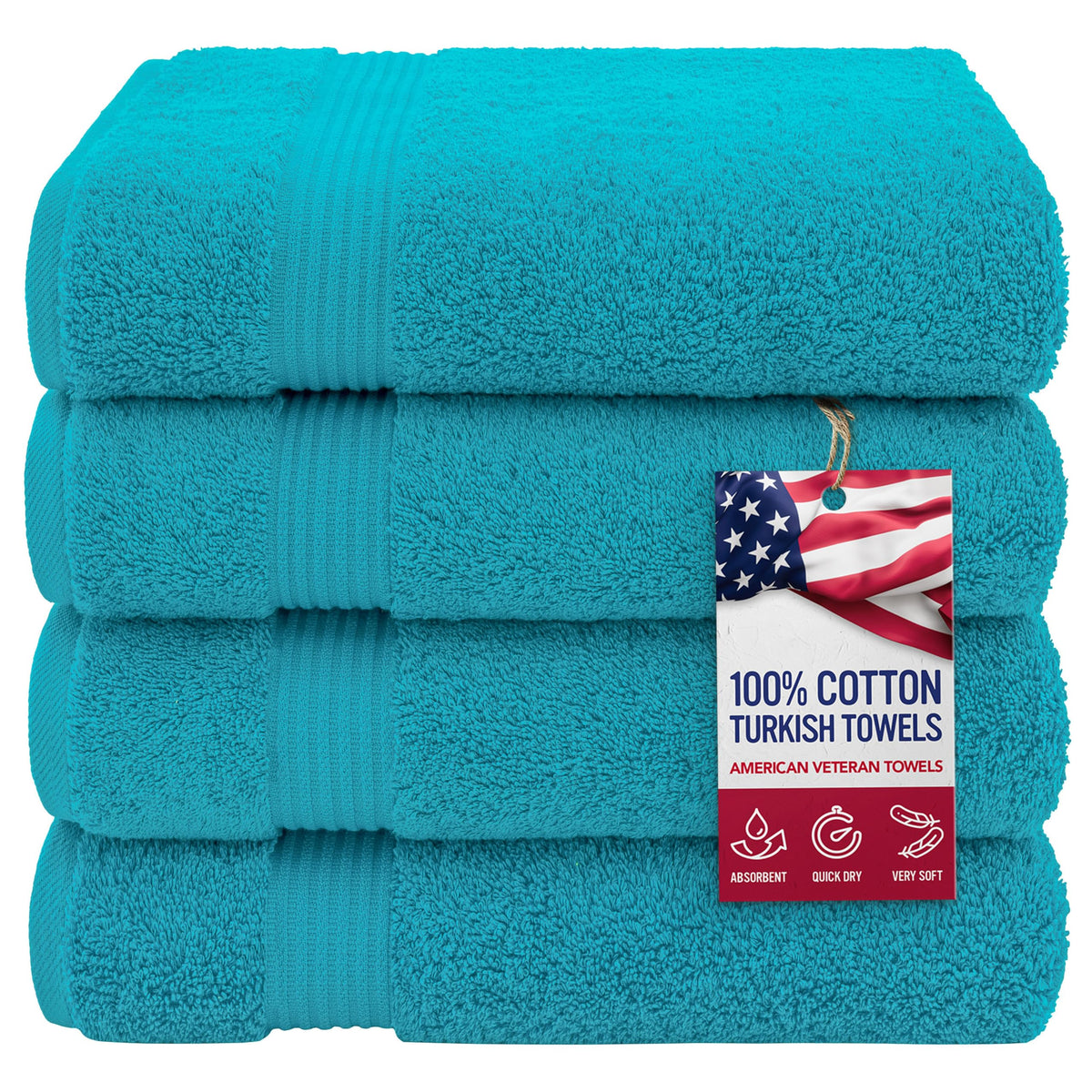 American Veteran Towel, Hand Towels for Bathroom Set of 4, 100% Cotton Turkish Hand Towel Sets, Soft Hand Face Towels, Navy Blue Hand Towels