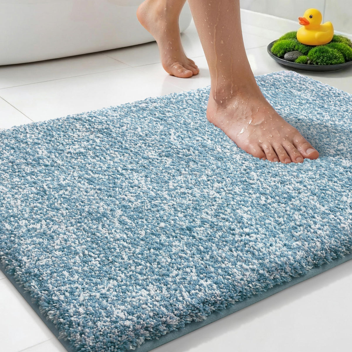 Yimobra Non Slip Machine Washable Bathroom Rug 32x20 Light Blue and White