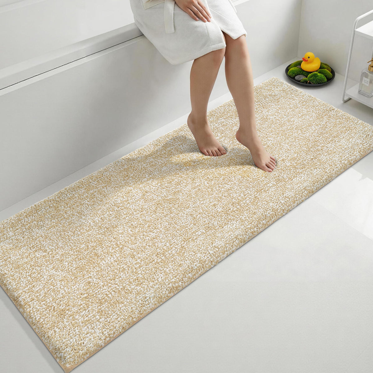 Yimobra Non Slip Machine Washable Bathroom Rug 32x20 Light Blue and White