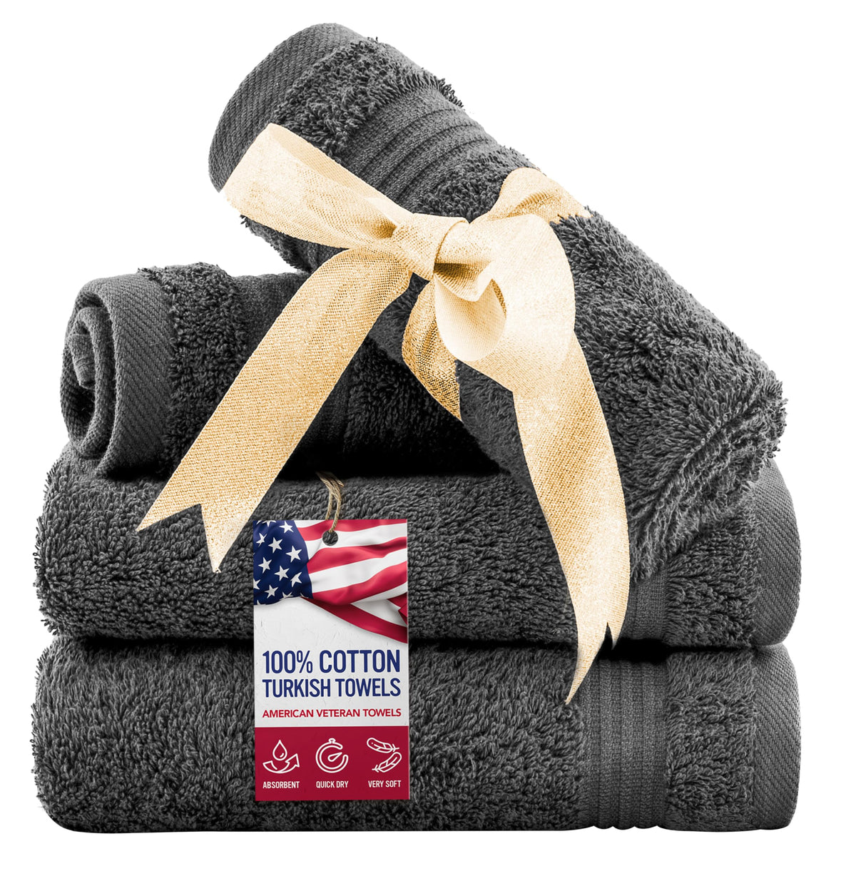 American Veteran Towel, Hand Towels for Bathroom Set of 4, 100% Cotton Turkish Hand Towel Sets, Soft Hand Face Towels, Navy Blue Hand Towels