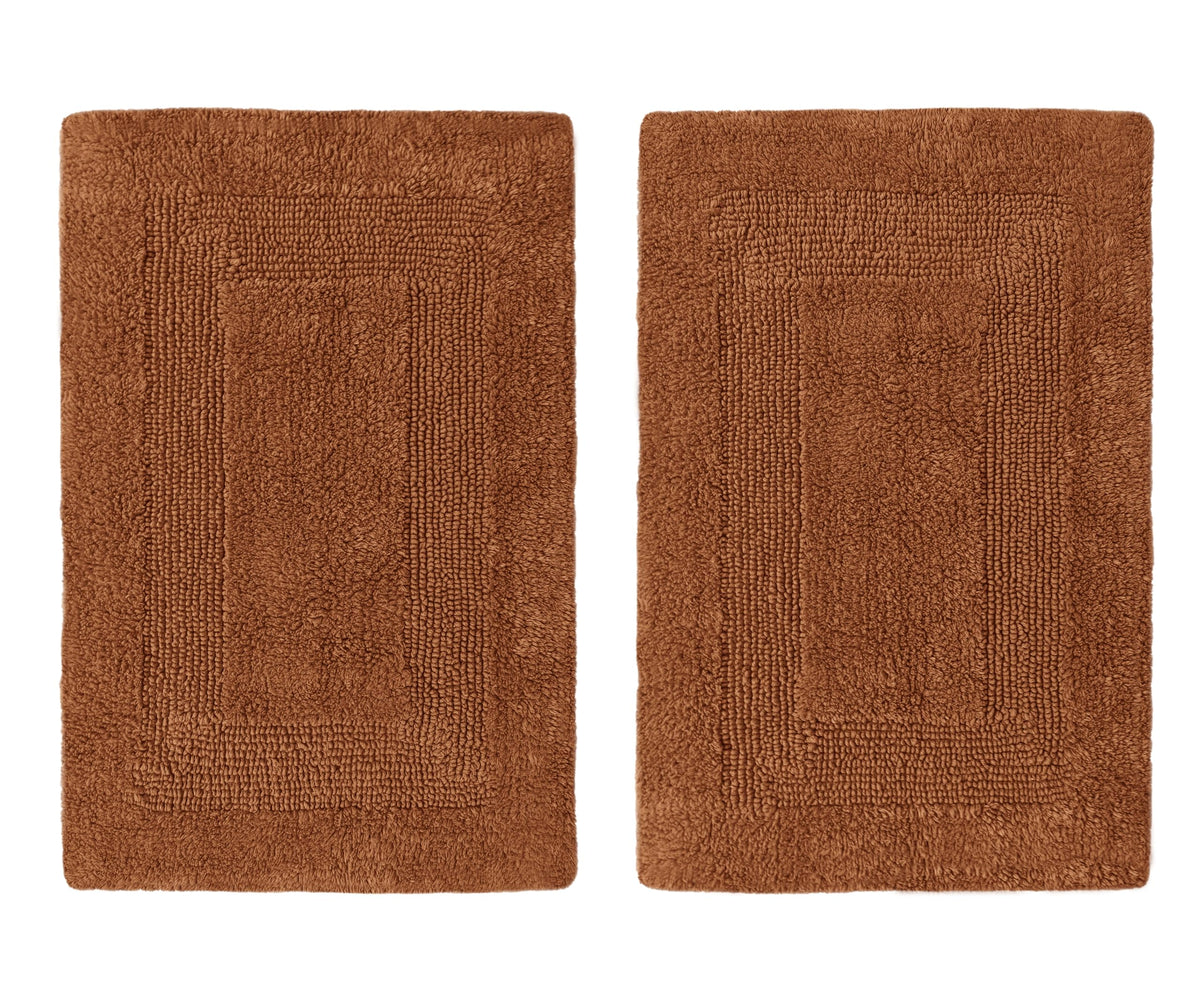 COTTON CRAFT 2 Pack Reversible Bath Mat Rug - Soft Plush -17x24- Azure Blue