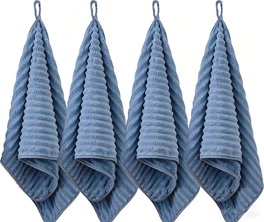 4PCS Blue Microfiber Hand Towels for Bathroom with Hanging Loops